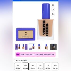 Youth Foria Date Night Skin Tint Serum Foundation 35ml, 180 Tint.